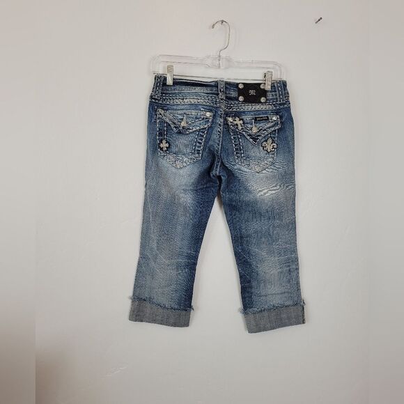 Miss Me Easy Capri Jeans Cropped Bedazzled Y2K 90s Casual Denim Medium Wash 25 - Picture 6 of 10